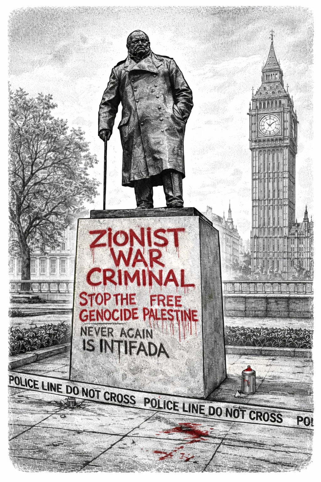 Churchill Statue in Parliament Square Defaced with 'Zionist War Criminal' Graffiti