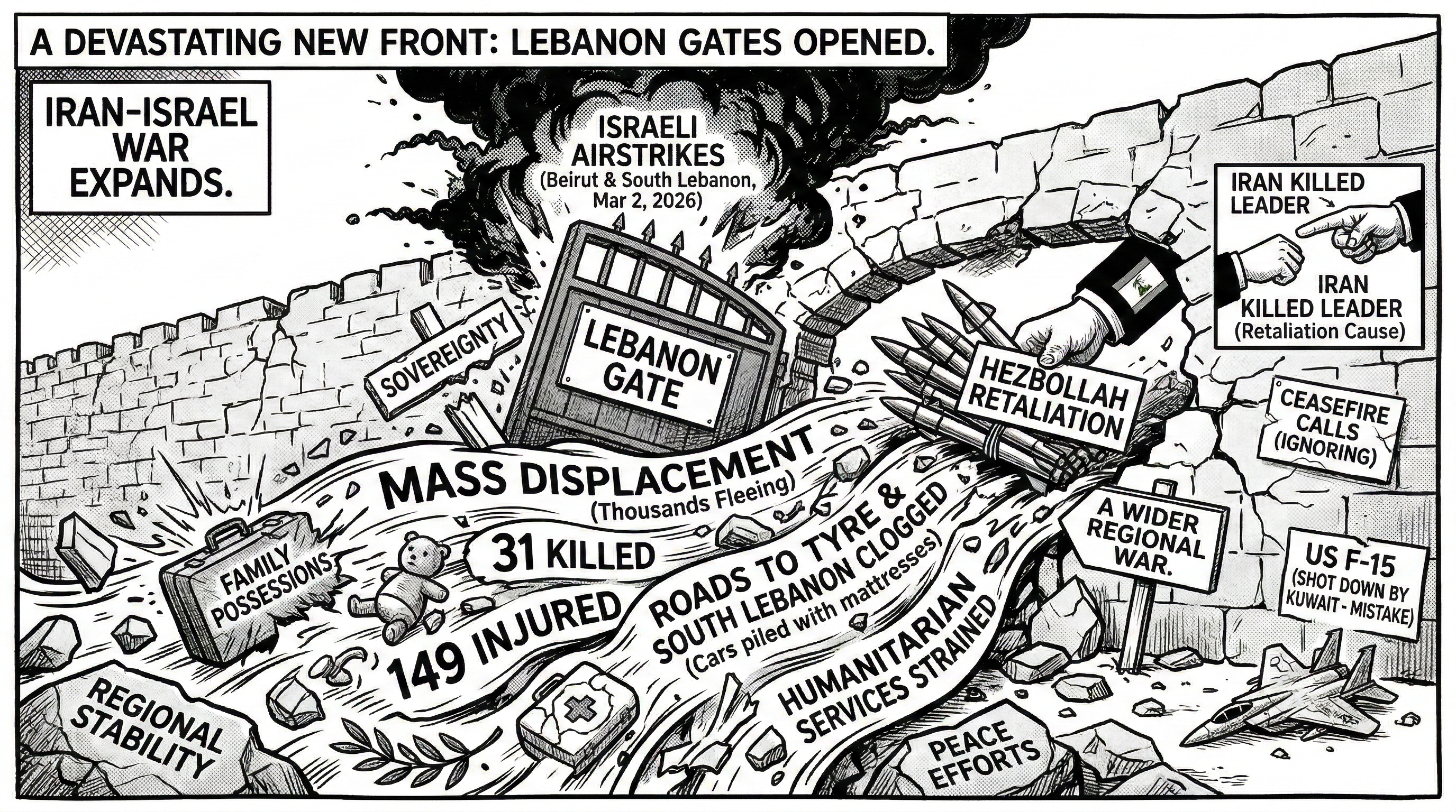 Israeli Strikes on Lebanon Kill Dozens, Spark Mass Displacement