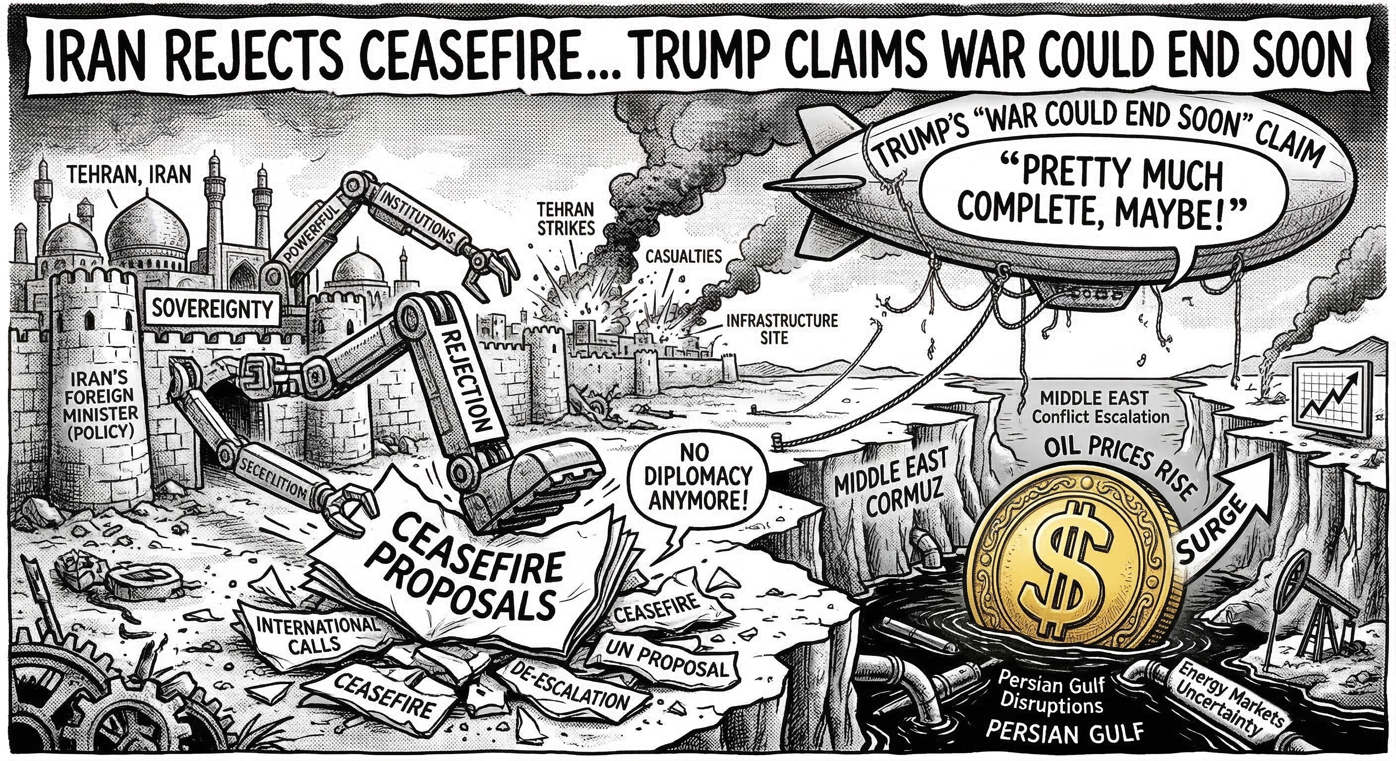 Iran rejects ceasefire as Trump says war could end soon