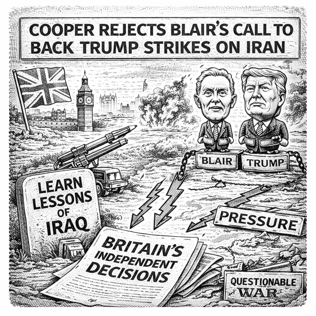 Cooper Rejects Blair's Call to Back Trump Strikes on Iran